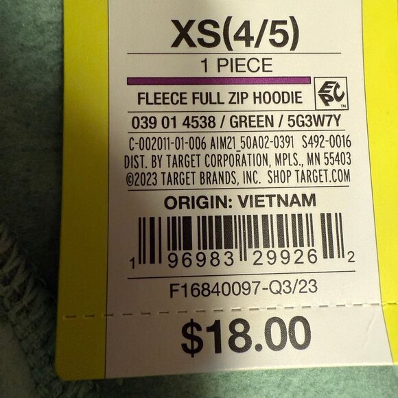 All in Motion Girls' Fleece Full Zip Hooded Sweatshirt Green Camo XS - Picture 3 of 5